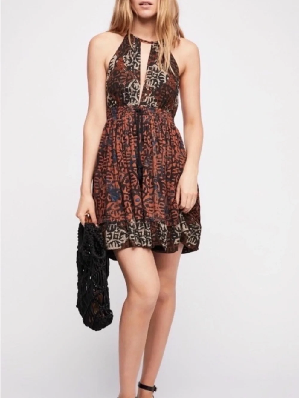 Free People Brown & Black Printed Backless Halter Dress - Picture 4 of 6